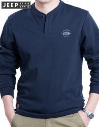 吉普(JEEP)T恤男士新品宽松舒适立领长袖t恤男