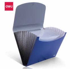 得力(deli)A4/13格飞盘扣式双色手提文件包/风琴包/试卷文件夹/资料夹文件保护 蓝5558