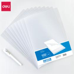 得力(deli)100只A4L型文件套 透明单片夹 票据收纳 加厚二页式文件夹文件快递袋 5700
